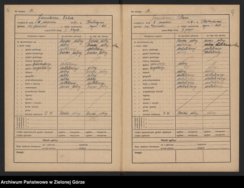 image.from.unit.number "Państwowe Gimnazjum i Liceum Koedukacyjne w Zielonej Górze -katalog główny klasa IV przyśp.- rok szkolny 1945/1946"