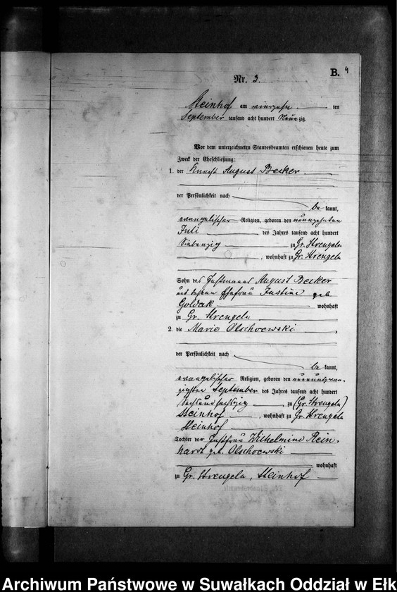 image.from.unit.number "Heiraths-Neben-Register des Preussischen Standes-Amtes Gr. Strengeln Kreis Angerburg"