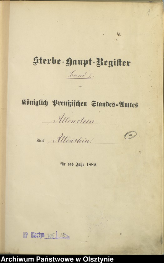 image.from.unit.number "Sterbe-Haupt-Register Tom I,Nr 1 - 302"