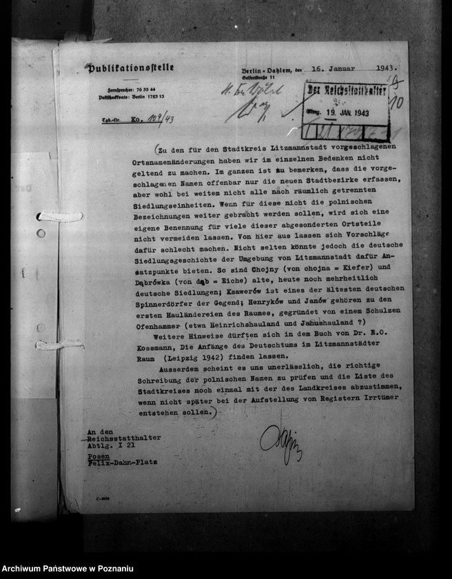 Obraz 14 z jednostki "Ortsnamenänderung - Litzmannstadt - Stadt (miasto Łódź)"