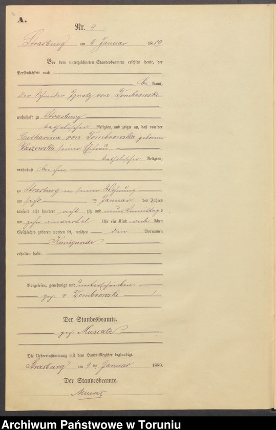 image.from.unit.number "Geburts-Neben-Register Strasburg W/Pr. für das Jahr 1889"