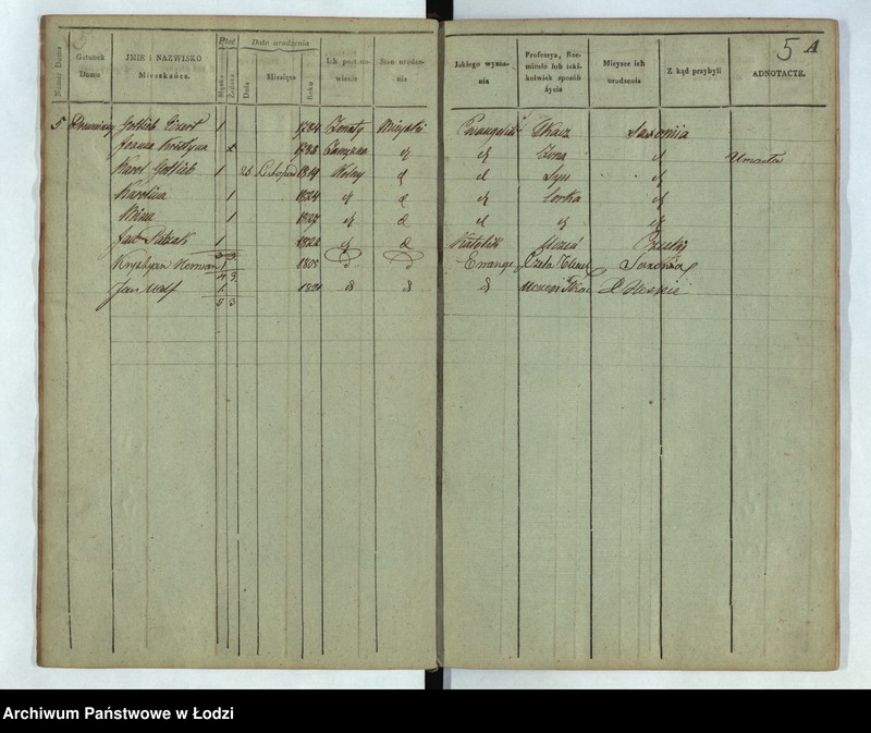 Obraz 6 z jednostki "[Księga ludności stałej Osada tkacka Łódka nr 1-168] "