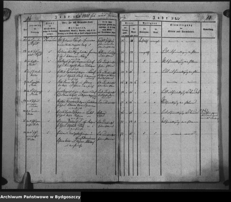 image.from.unit.number "Verzeichniss der Getrauten aus der evangel. Stadt- und Landgemeinde von Inowrazlaw Jahr 1818 bis incl. 1825"