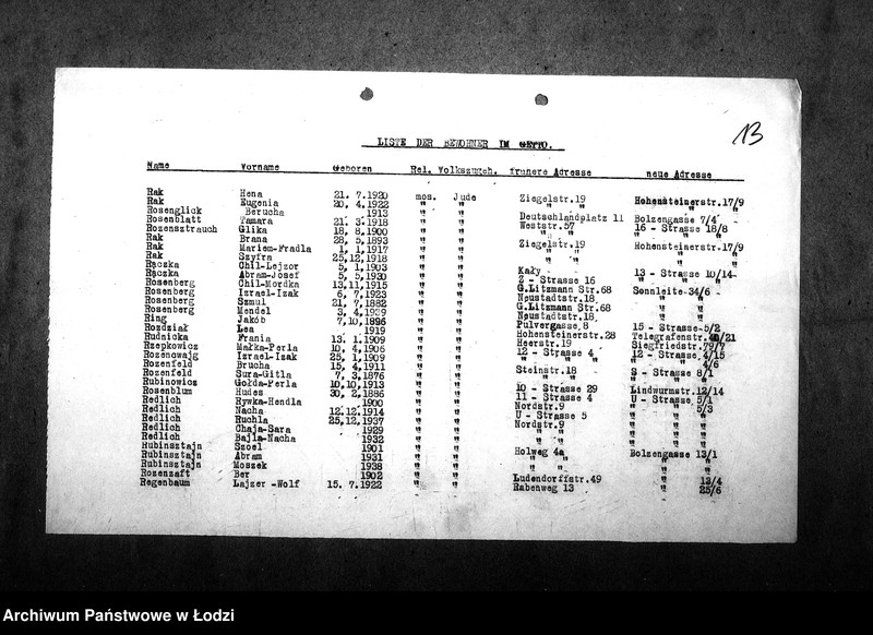 Obraz 16 z jednostki "[Alfabetyczny spis mieszkańców getta. Litera R]"