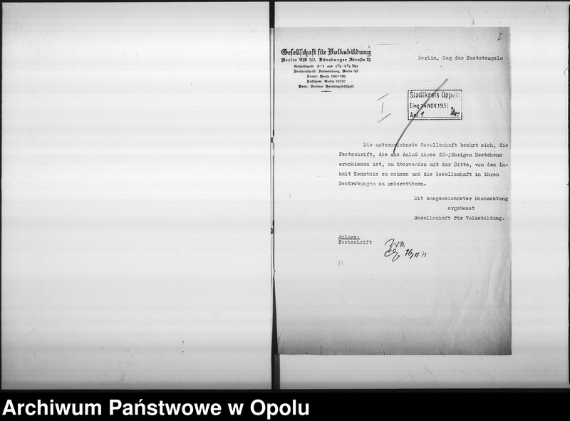 Obraz 6 z jednostki "Magistrats Oppeln. Betrifft: Gesellschaft für Volksbildung"