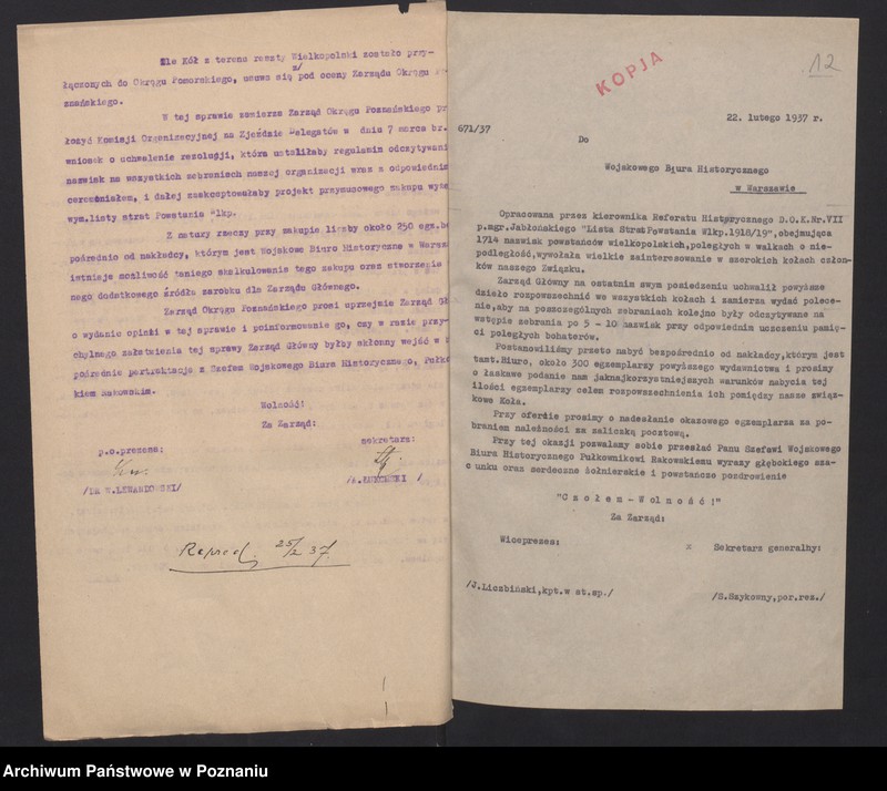 image.from.unit.number "Zarząd Okręgu Związku Weteranów Powstań Narodowych Rzeczypospolitej Polski i Związku Powstańców Wielkopolskich - korespondencja."