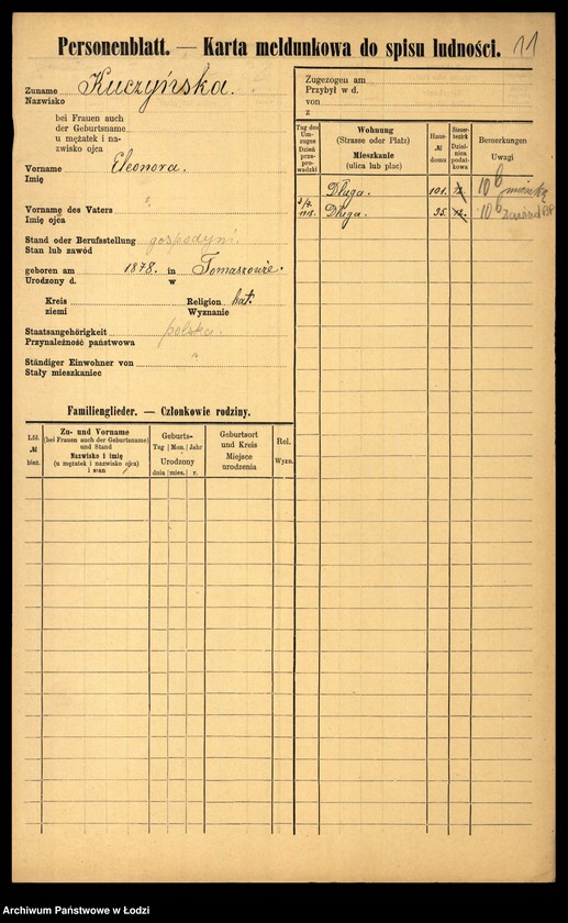 Obraz 13 z jednostki "[Spis ludności Łodzi] Kuczyńska - Kujawiński"