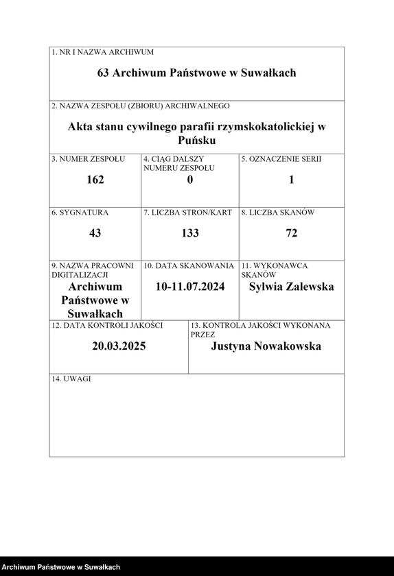 image.from.unit.number "Akta małżeńskie gminy puńskiey od dnia 1 stycznia do ostatniego grudnia 1825 roku"