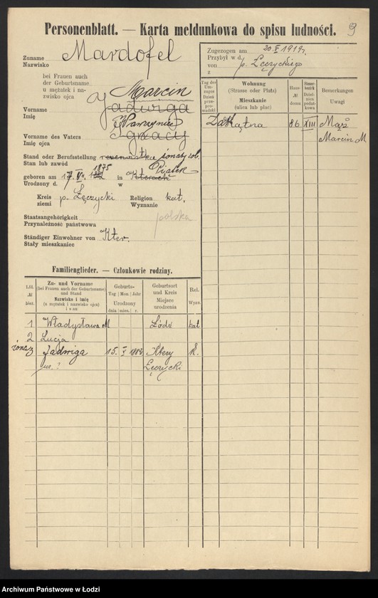 Obraz 11 z jednostki "[Spis ludności Łodzi] Mardofel - Markgraf"