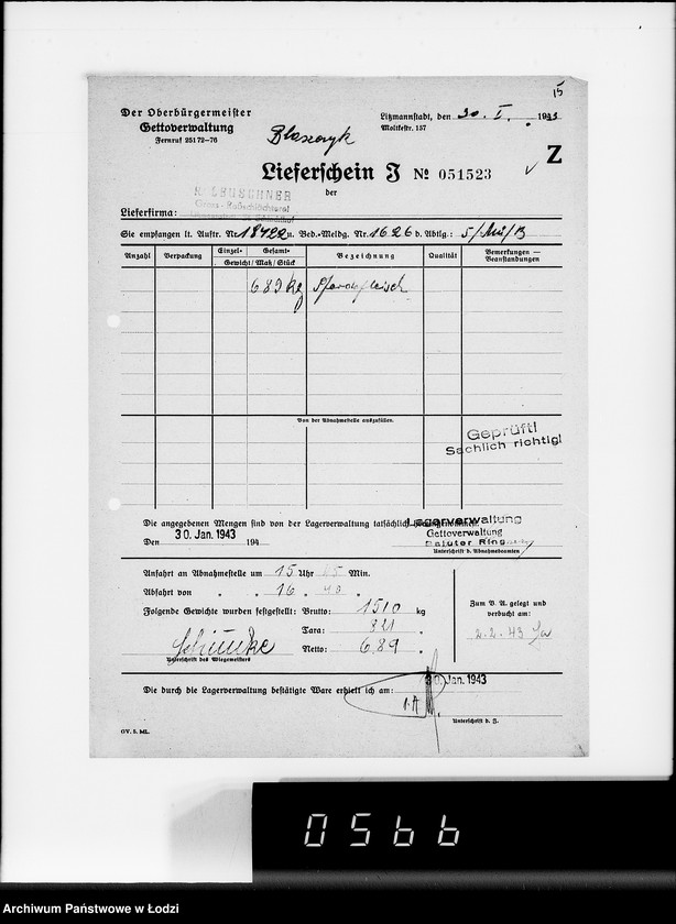 Obraz 19 z jednostki "Lebensmitteleinkauf. Aufträge, [Lieferscheinen und Rechnungen] 18421-18480"