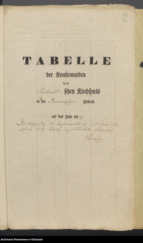 image.from.unit.number "Tabelle der Confirmandes des Reichealdschen Kirchspiels"