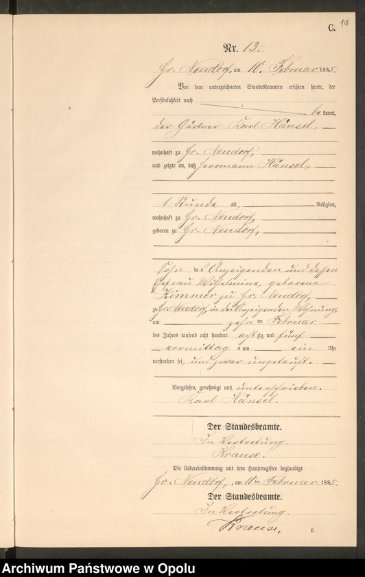 image.from.unit.number "Sterbe-Neben-Register Standes-Amt Gr.[oss] Neudorf 1885"