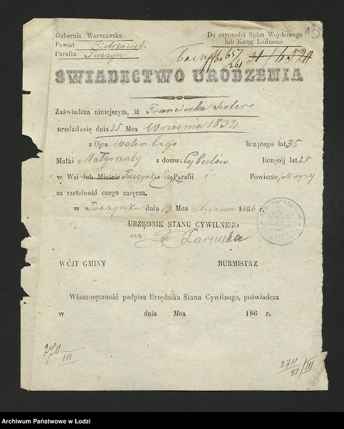 Obraz 15 z jednostki "Dowody metrykalne stałych mieszkańców osady Bałuty nr domu 65-66"