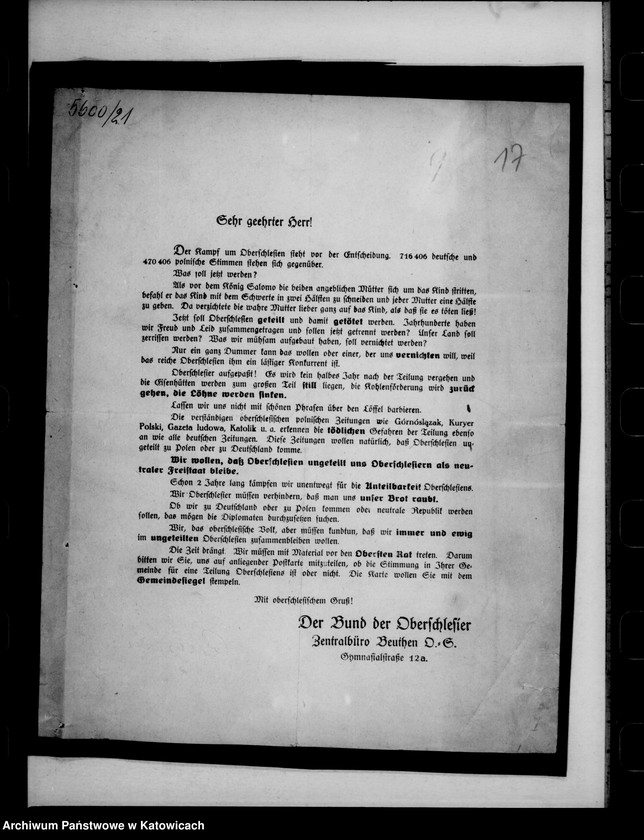 image.from.collection.number "Akta do dziejów powstań śląskich i plebiscytu na Górnym Śląsku z lat 1918-1950 w zasobie Archiwum Państwowego w Katowicach111"