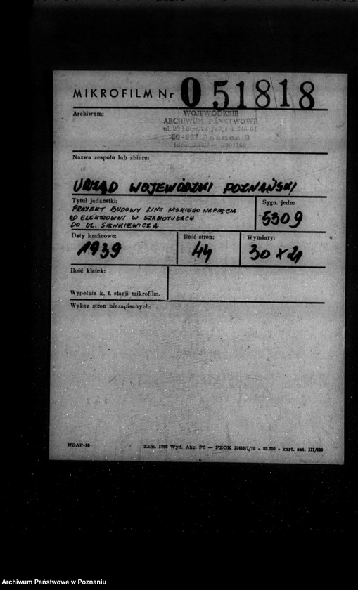 Obraz 2 z jednostki "/Projekt budowy linii niskiego napięcia od Elektrowni w Szamotułach do ul. Sienkiewicza/"