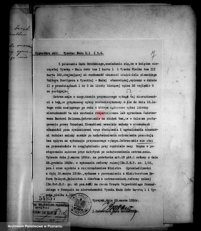 Obraz 11 z jednostki "Majątek Wysoka Mała powiatu wyrzyskiego przymusowy wykup Welter Buttner"