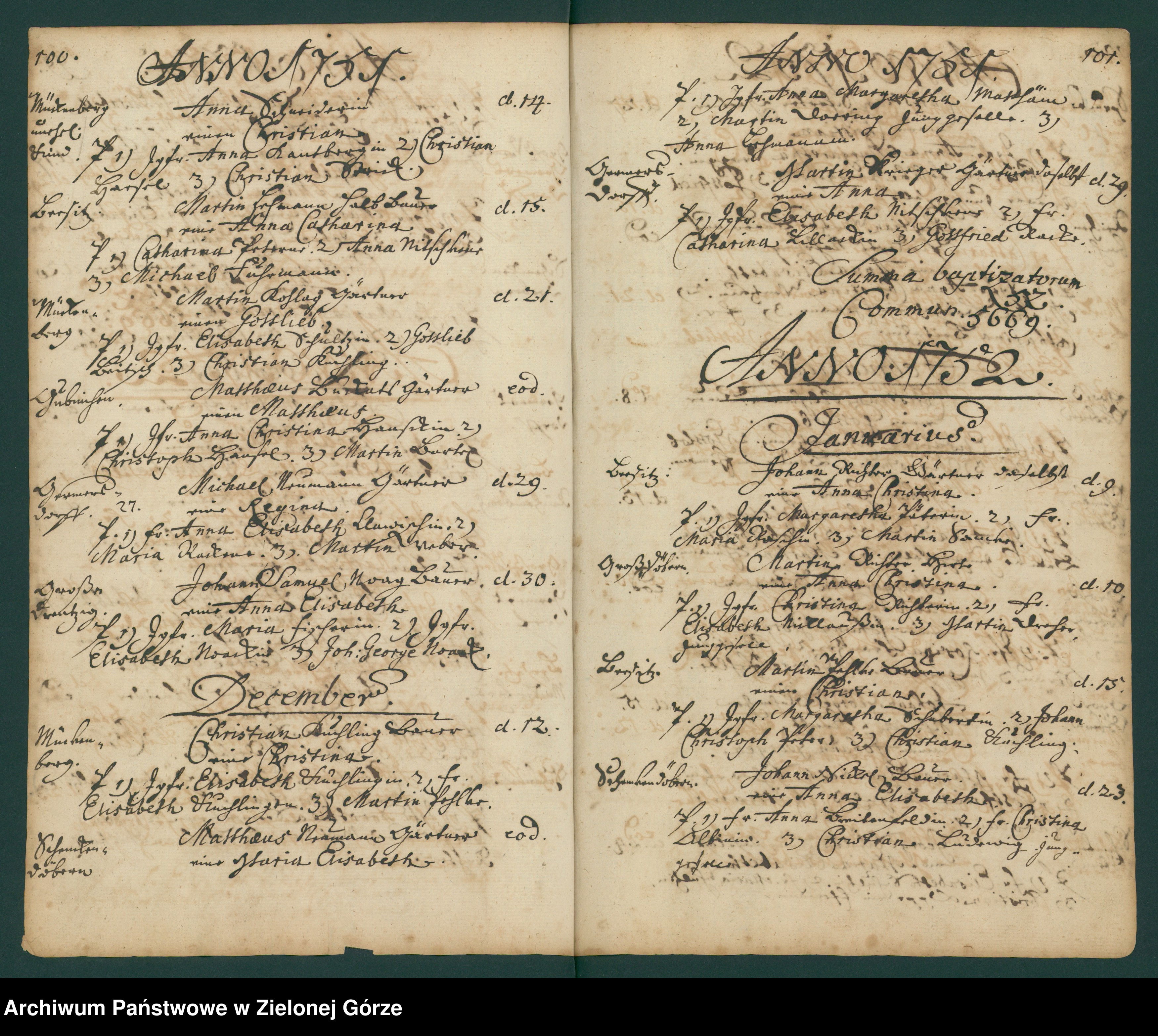Skan z jednostki: Kirchebuch Register der in der Gubener Klosterparochie von 1737-1785 Geborner und Getaufen