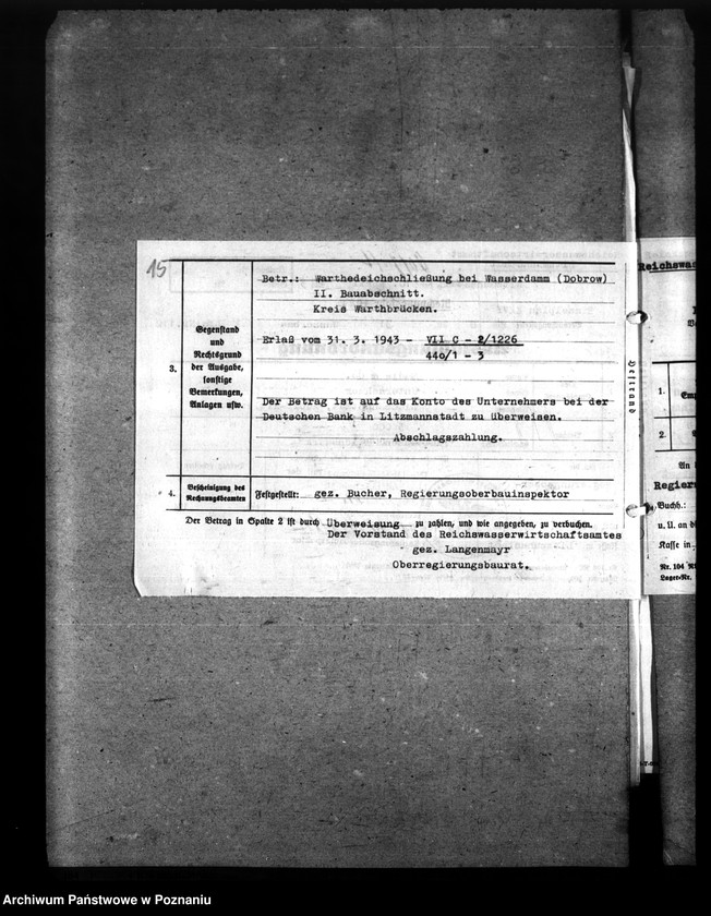 Obraz 19 z jednostki "Endabrechnung der Massnahme Warthedeichschliessung bei Wasserdamm (Dobrow), Kreis Warthbrücken"