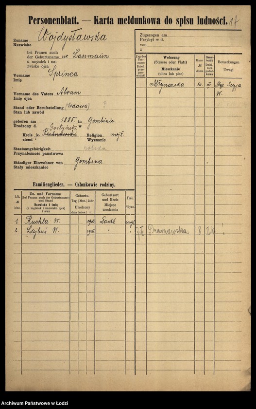 Obraz 19 z jednostki "[Spis ludności Łodzi] Wojdysławski - Wojtarek"