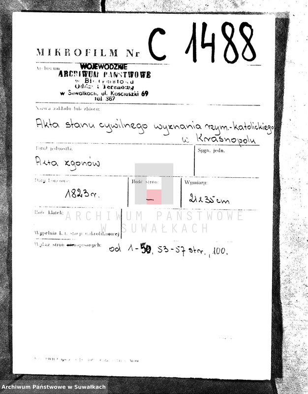image.from.unit.number "Akta Zeszłych Gminy Krasnopolskiey R-ku 1823. Powiat Seyneński. Województwo Augstowskie."