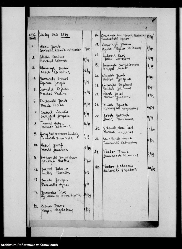 image.from.unit.number "Księga małżeństw za rok 1879 [nr 1-28]"