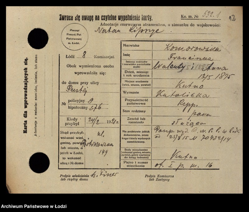 Obraz 14 z jednostki "[Spis ludności Łodzi] Komorowska - Kon"