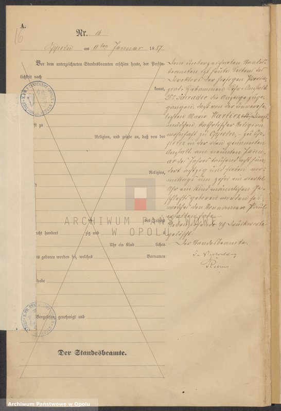 Obraz 20 z jednostki "Urząd Stanu Cywilnego w Opolu 1887 Rejestr Urodzeń Księga Miejscowa Nr 1 do 331"