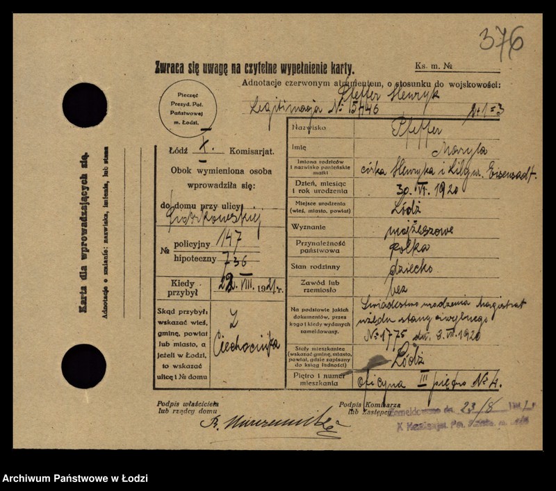 Obraz 19 z jednostki "[Spis ludności Łodzi] Fanelska - Fefer"