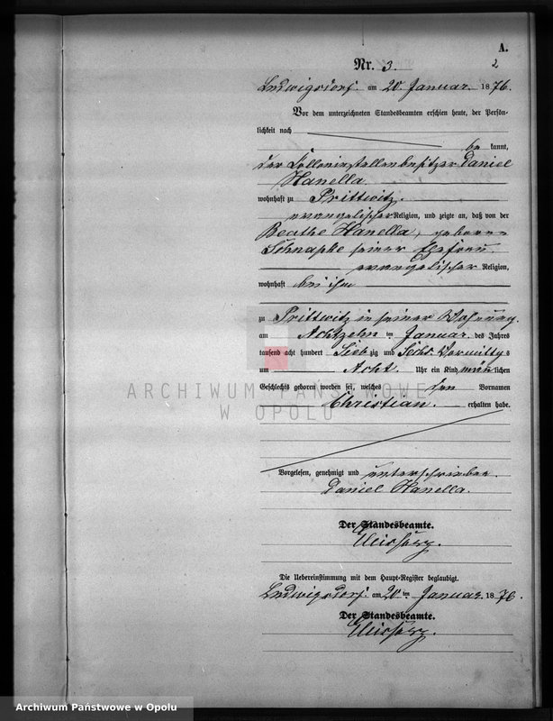 image.from.unit.number "Geburts-Neben-Register Standesamts Ludwigsdorf pro 1876"