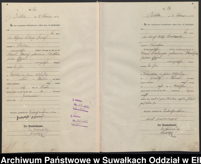 image.from.unit.number "Geburts-Haupt-Register des Königlichen Preussischen Standes-Amtes Belzonzen Kreis Johannisburg"