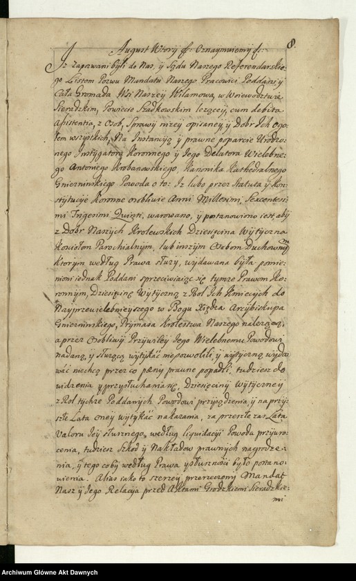 image.from.unit.number ""Akta sądow J K Mci referendarskich koronnych za szczęśliwego panowania - - Augusta II króla polskiego - - Za sprawą i przełożeniem - - Jakuba na Skrzynnie Dunina referendarza koronnego, radoszyckiego, ex post wiślickiego i lipnickiego starosty. Annorum 1727-mi, 1728-vi et 1729-ni. Także za sprawą i przełożeniem - - Józefa na Załuskach Załuskiego referendarza koronnego, kanonika katedralnego krakowskiego, archidiakona pułtuskiego, w katedrze płockiej koadiutora, proboszcza warszawskiego, infułata proboszcza kodeńskiego. Annorum 1730, 1731, 1732-di. Za pisarstwa - - Michała Nagrodzkiego J K Mci sekretarza i pisarza referendarskiego koronnego"."