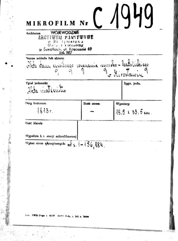 image.from.unit.number "Akta Zaślubionych w Roku 1813 od dnia 1 Junuary aż do dnia 31 Grudnia w Gminie Mirosławskiey"