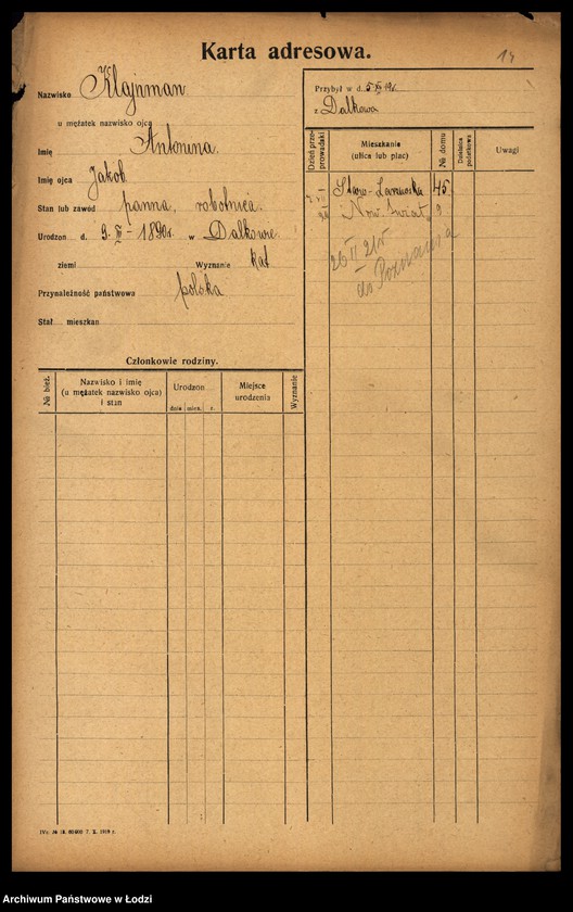Obraz 16 z jednostki "[Spis ludności Łodzi] Klajnman - Klarman"