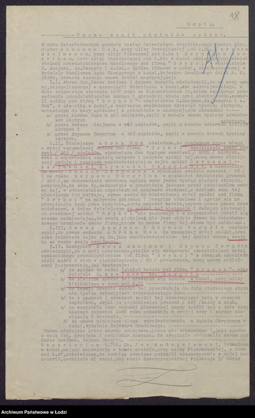 Obraz 20 z jednostki "Herszek Naftula Szajman, Szymon Bergrin, Abram Bok- kupno i sprzedaż ziemiopłodów, przetworów mącznych oraz komis"