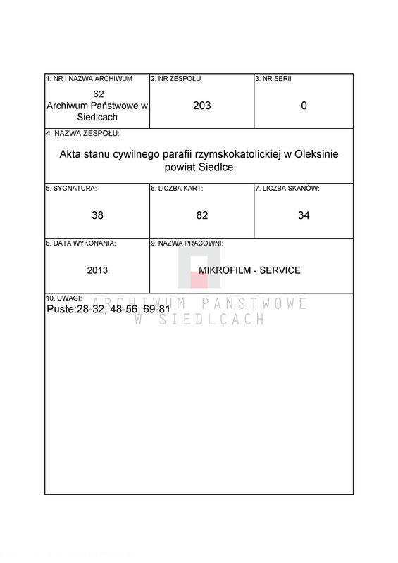 Obraz 1 z jednostki "[Akta urodzeń, małżeństw, zgonów]"