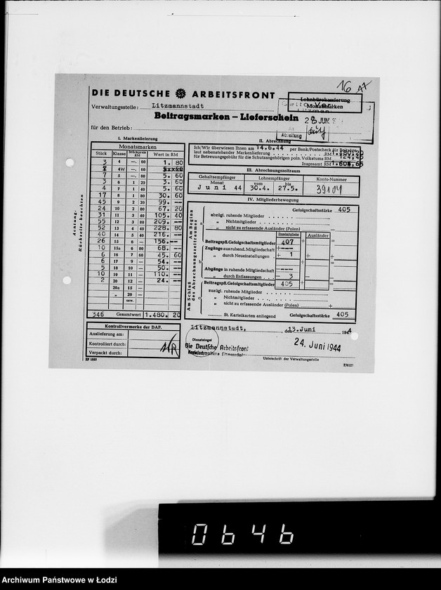 Obraz 20 z jednostki "D.A.F [Wpłaty składek członkowskich]"
