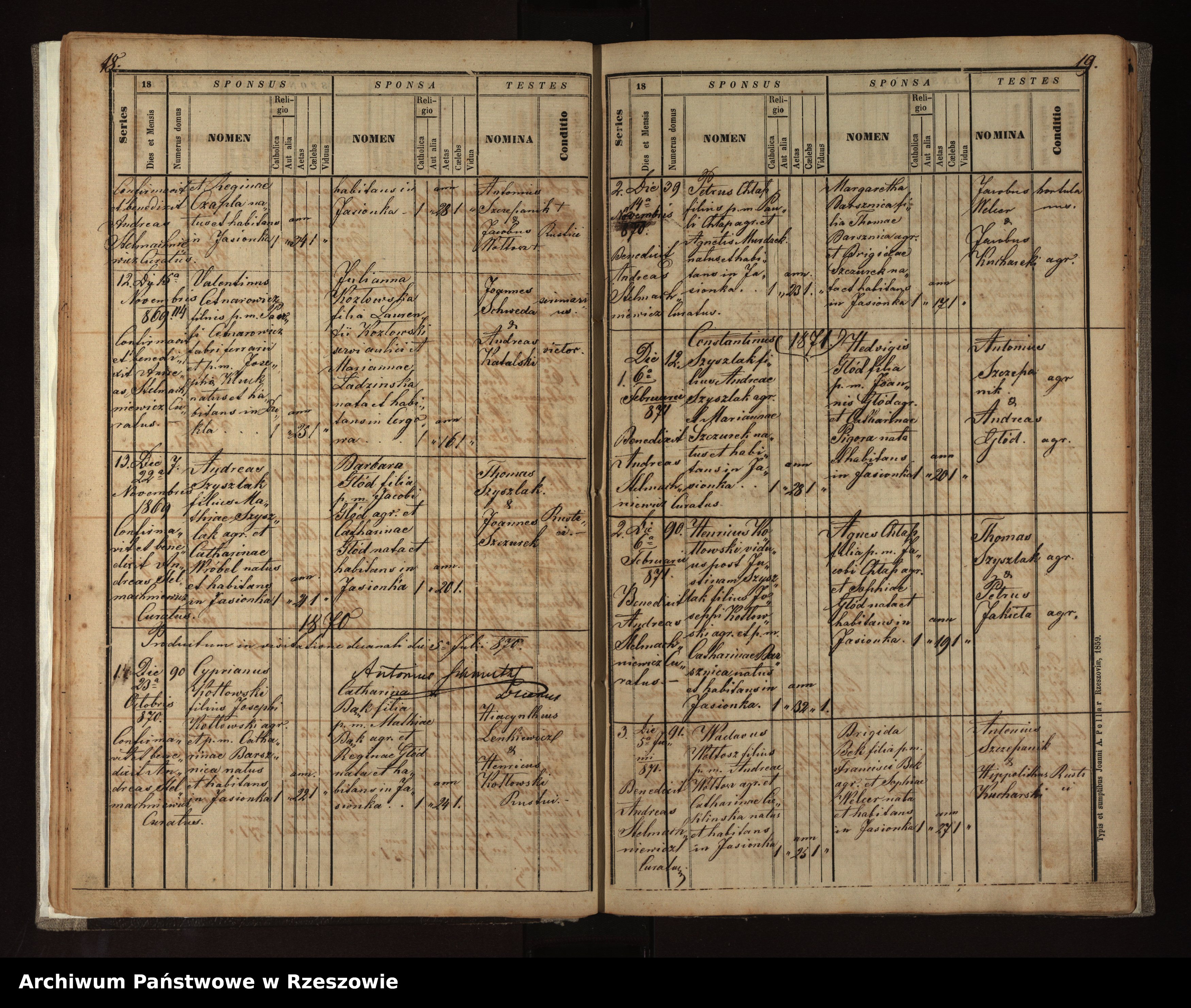 Skan z jednostki: Księga małżeństw dla miejscowości Jasionka