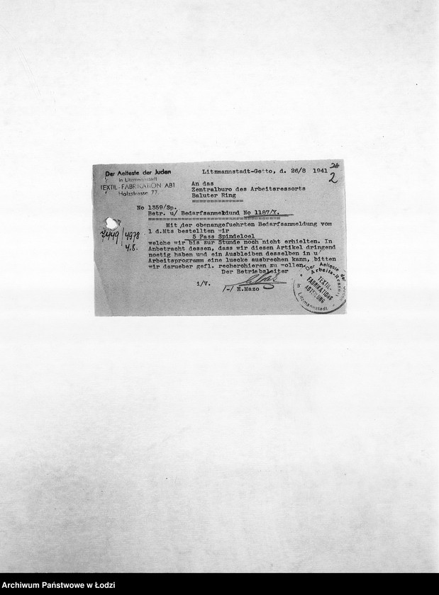 Obraz 5 z jednostki "Textil-Fabrikations-Abteilung [Produkcja i zapotrzebowanie materiałów dla resortu pracy]"