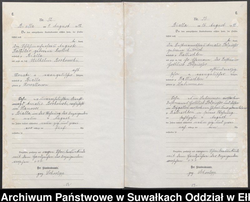 Obraz 18 z jednostki "[Sterbe-Haupt-Register des Königlichen Preussischen Standes-Amtes Bialla Kreis Johannisburg]"