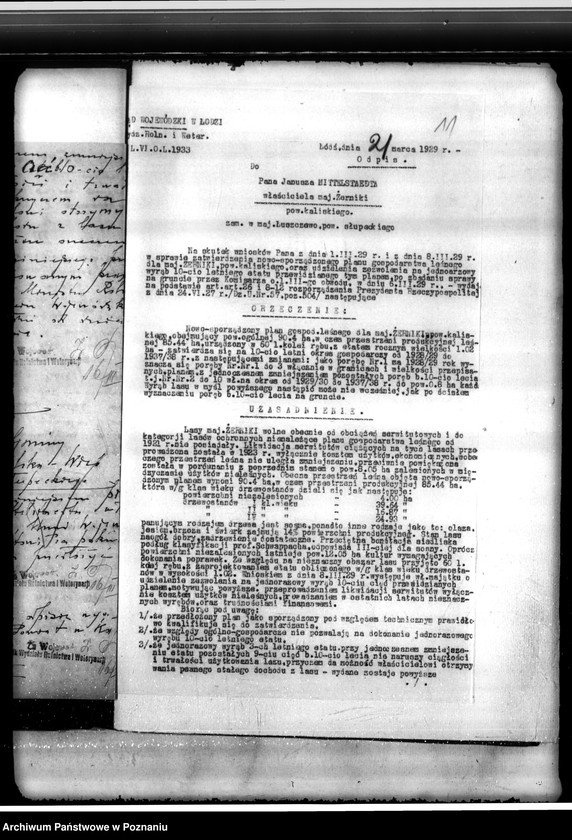 Obraz 15 z jednostki "Sprawa zatwierdzenia uzupełnienia planu gospodarstwa leśnego dla lasów Żerniki powiatu kaliskiego"