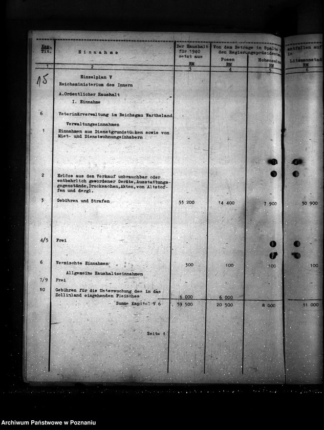 Obraz 19 z jednostki "Kassenanschlag 1940- Veterinär- Verwaltung"