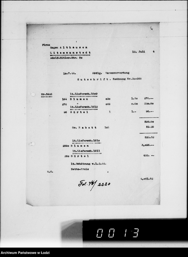 Obraz 11 z jednostki "Ausgehende Rechnungen [za dostawy towarów dla Getta]"