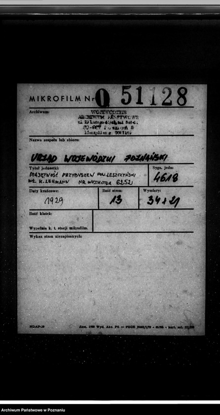 Obraz 2 z jednostki "Majętność Przybyszew, pow. leszczyński własność K. Lehmann nr woj. kotła 6252"