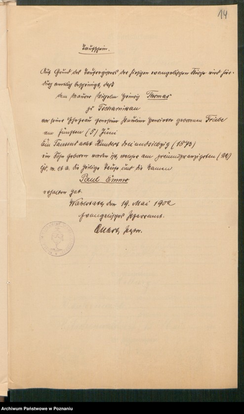 Obraz 16 z jednostki "[Dokumenty dostarczone przez narzeczonych do zawarcia związku małżeńskiego za 1902 rok. Tom X]"