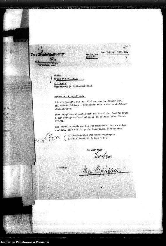 Obraz 13 z jednostki "Schriftwechsel mit der Reichsstalshalterei betr. die Gefolgschaftsmitglieder der Gräberzentrale"