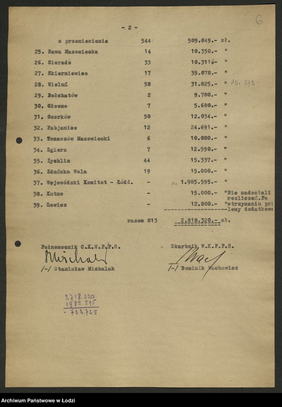 Obraz 7 z jednostki "[Protokół z kontroli przeprowadzonej w Wojewódzkim Komitecie PPS w Łodzi w sprawie rozliczeń z funduszu wyborczego w związku z wyborami do Sejmu Ustawodawczego] [i załączniki]"