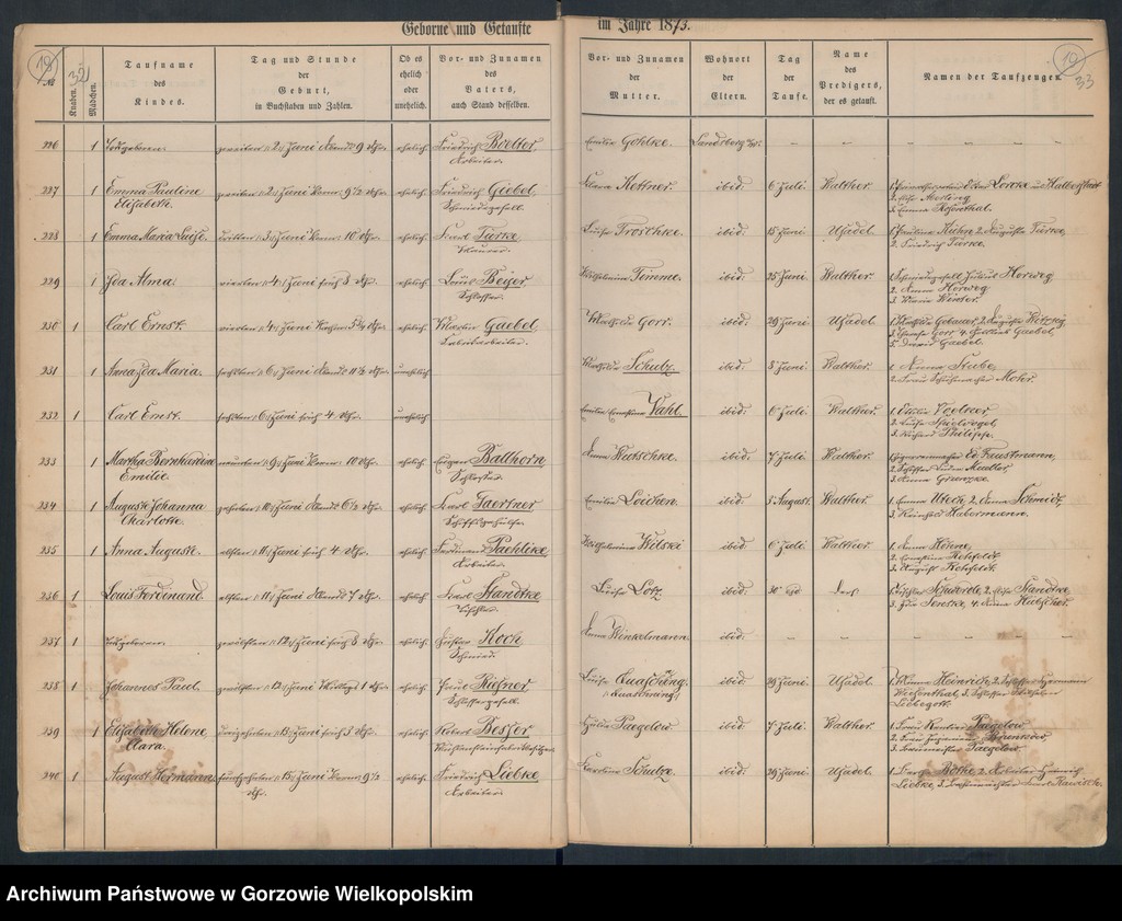 image.from.unit.number "Duplikate der Hauptkirche zu Landsberg an der Warthe (zawiera także Concordien, Reformirte und Militair Kirchen Gemeinde dotyczące zgonów w 1873 r.)"