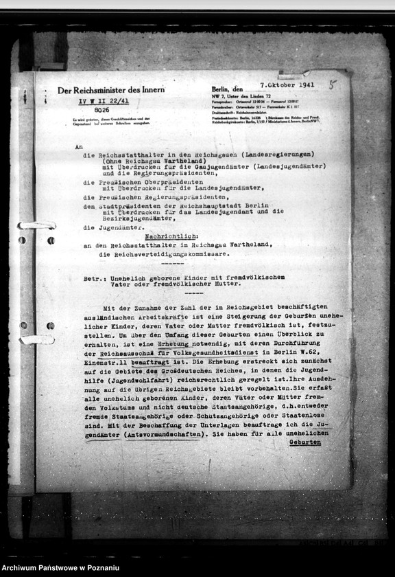 Obraz 8 z jednostki "Einführung jugendwohlfahrtrechtlicher Bestimmungen in den Ostgebieten"