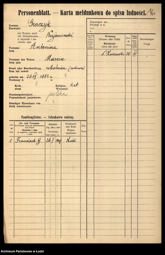 Obraz 18 z jednostki "[Spis ludności Łodzi] Graczyk - Grajlich"
