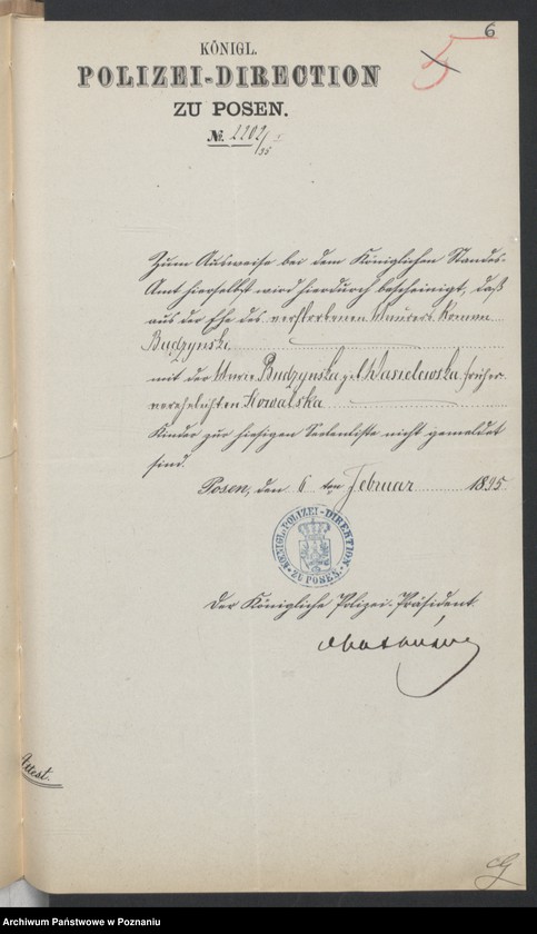 Obraz 8 z jednostki "Die von den Verlobten beigebrachten Urkunden zur Eheschliessung pro 1895"